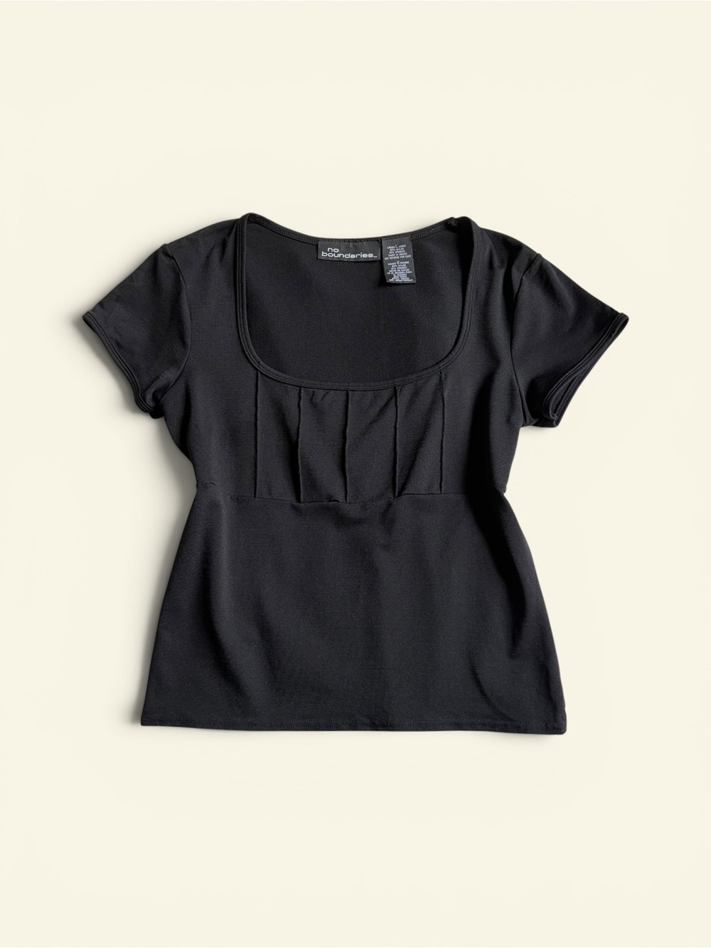 Vintage Y2K No Boundaries Black Pleated Scoop Neck Short Sleeve Top Women's L